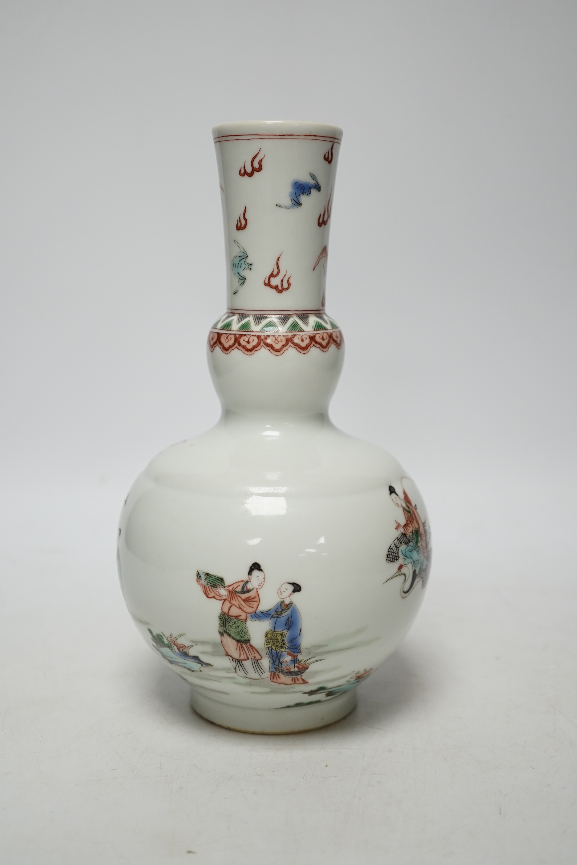 A Chinese famille verte bottle vase, Kangxi mark but later, 22cm